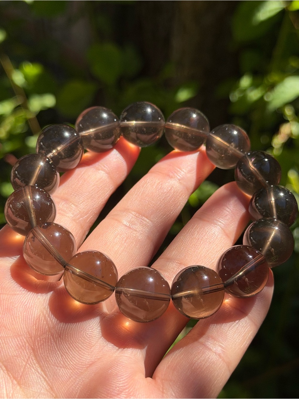 14.5mm High Quality Clear Smoky Quartz Beadedβ Stretch Bracelet 1939
